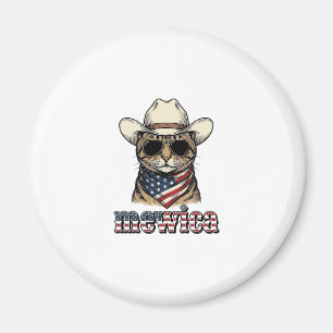 Imã Gato Cowboy Patriótico Mewica Design Vetorial Vint