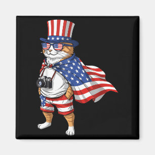 Imã Gato da Bandeira Americana 4 de Julho Patriótico V