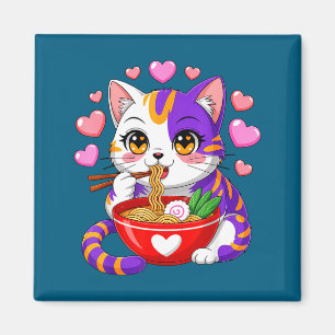Imã Gato de Anime Comendo Macarrão Ramen Com Corações