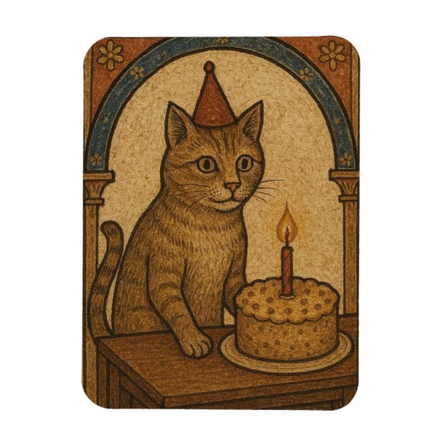 Ímã Gato de Aniversário Medieval (Vertical)