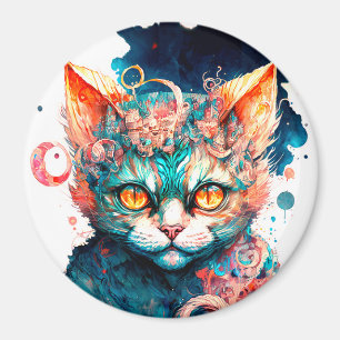 Imã Gato de aquarela no estilo steampunk