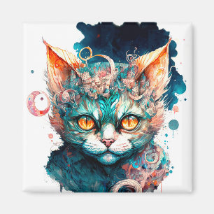 Imã Gato de aquarela no estilo steampunk