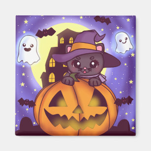 Imã Gato de Bruxa de Outubro de Feliz Halloween