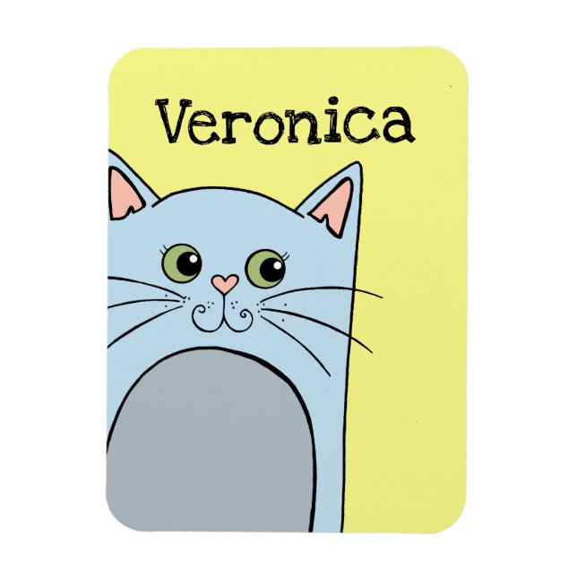 Ímã Gato de Cartoon Azul e Bonito Personalizado (Vertical)