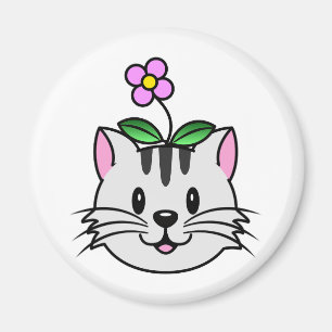Imã Gato de Cartoon Bonito com Flor na Cabeça