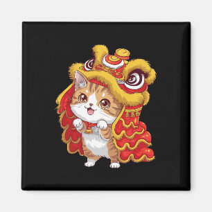 Imã Gato de Cartoon Kawaii Gato Leão Dançando Chinês N