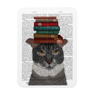 Ímã Gato de Cinza com Livros na Cabeça