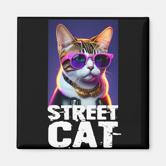 Imã Gato de Cuta Adorável na Jaqueta de Couro (Frente)