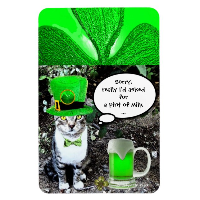 Ímã GATO DE Dia de São Patrício COM CERVEJA VERDE IRLA (Vertical)