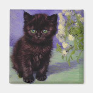 Imã Gato de estilo Van Gogh com Flores Brancas