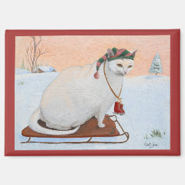 Imã Gato de Férias no Natal Branco na Neve