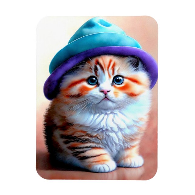Ímã Gato de Gatinho Bonito num KITTEN Adorável de Hat  (Vertical)