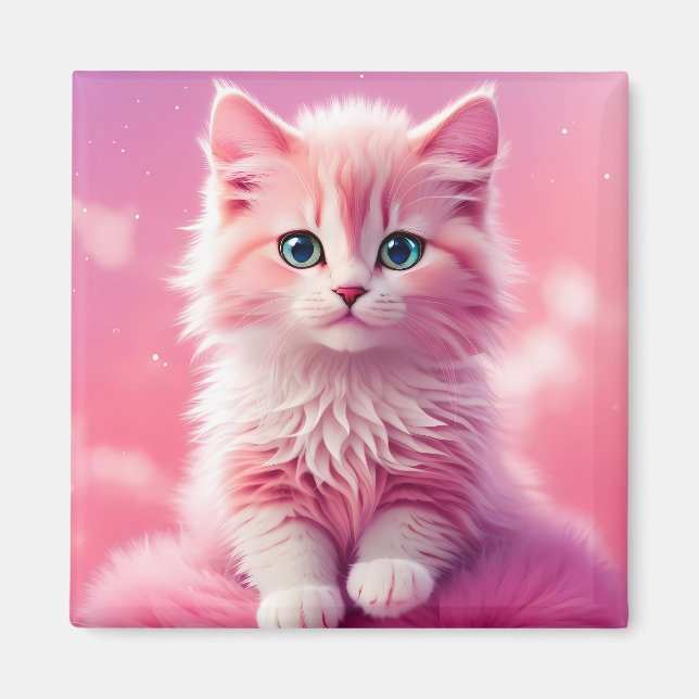 Imã Gato de Gatinho Rosa Fluffy-Bonito-Rosa-Brilhante (Frente)