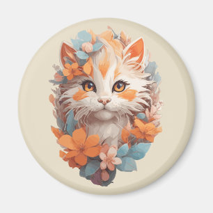 Imã Gato De Gato De Gato Floral De Cor Laranja Boca