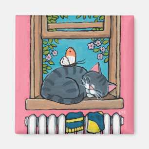 Imã Gato de gato malhado do sono com a borboleta no