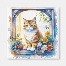 Imã Gato de Gato na Janela das Flores Personalizadas