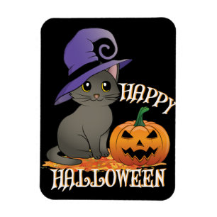 Ímã Gato de Halloween com Pumpkin