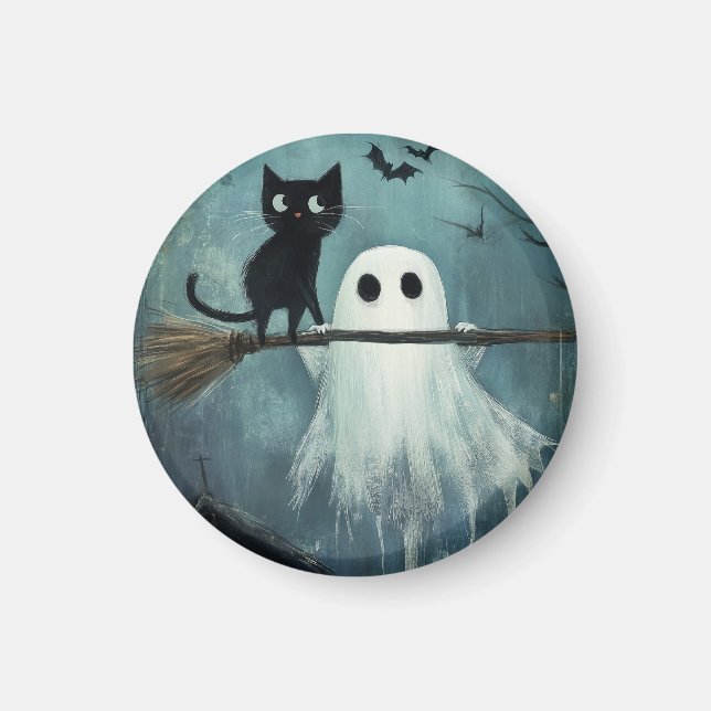 Imã Gato de Halloween e Espírito Voando na Broca (Frente)