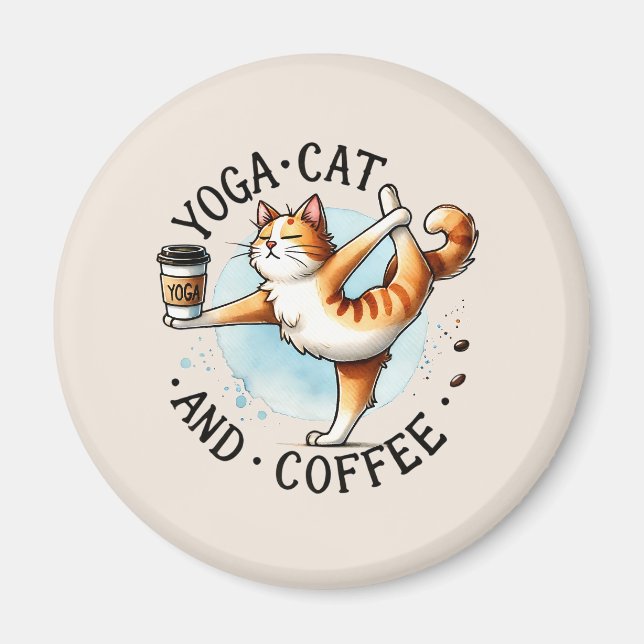 Imã Gato de ioga - Gato de ioga e café (Frente)