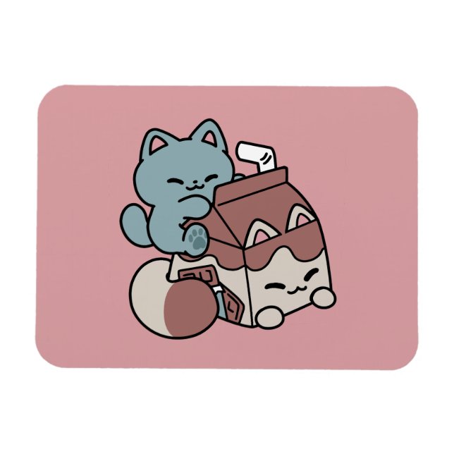 Ímã Gato de Leite de Chocolate Kawaii – Bebida Aconche (Horizontal)