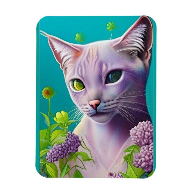 Ímã Gato de Lilac Siamese em flores lilás em Teal (Vertical)
