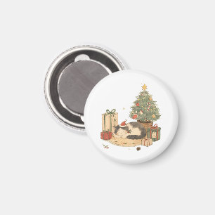 Imã Gato de Natal Aconchegante com Presentes e Árvore