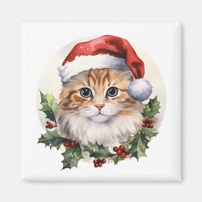 Imã Gato De Natal Cinto Em Santa Hat (Frente)