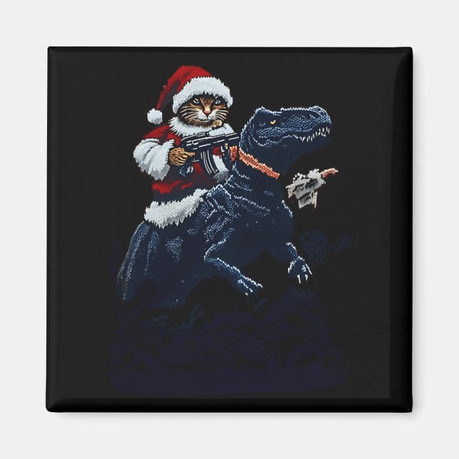 Imã Gato de Natal com Chapéu de Papai Noel Segurando u (Frente)