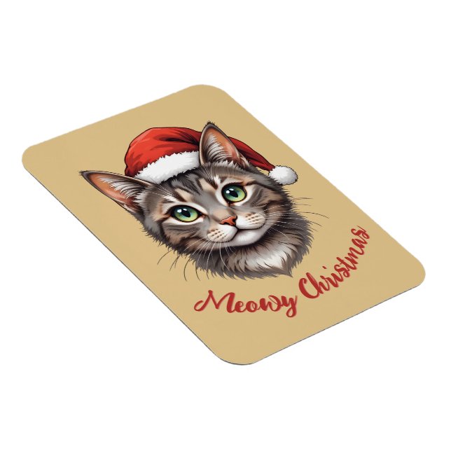 Ímã Gato de Natal Fofo Personalizado com Chapéu de Pap (Lado Direito)