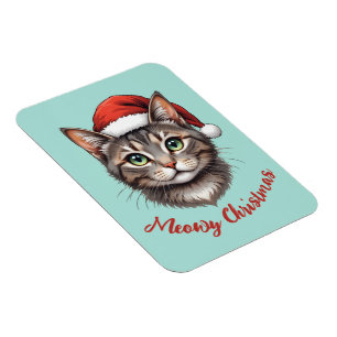 Ímã Gato de Natal Fofo Personalizado com Chapéu de Pap