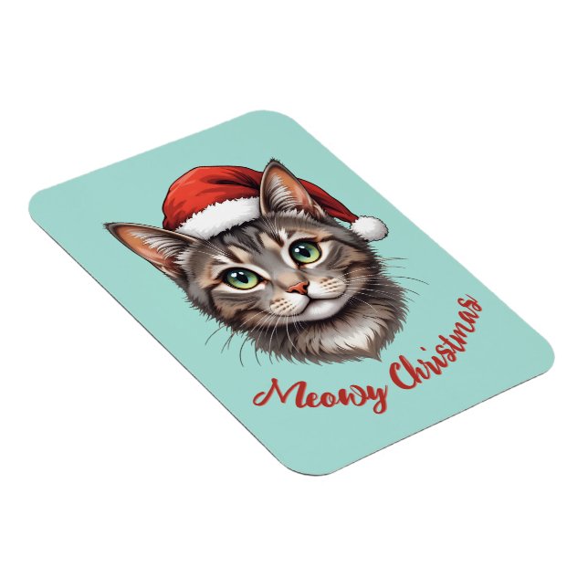 Ímã Gato de Natal Fofo Personalizado com Chapéu de Pap (Lado Direito)