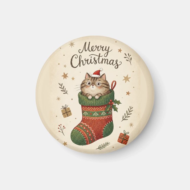 Imã Gato de Natal na Meia (Frente)