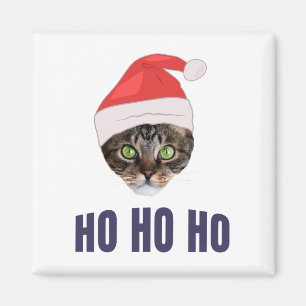 Imã Gato de papais noeis com chapéu de Papai Noel, Ho 