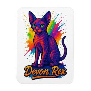 Ímã Gato de Pop de Arte Devon Rex Vibrante - Neon Colo