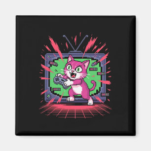 Imã Gato de Raiva de Pixel Jogador Retro Falha no Esti
