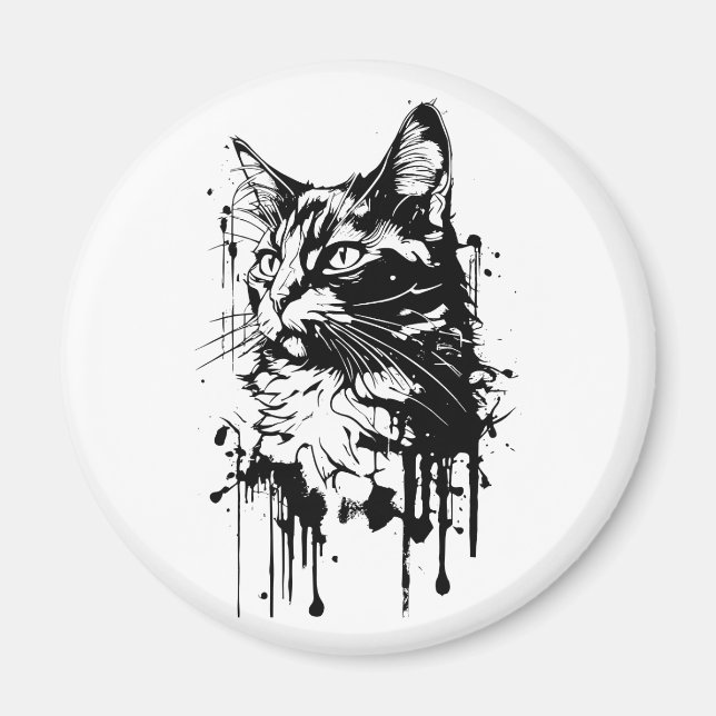 Imã Gato de respingos preto e branco (Frente)