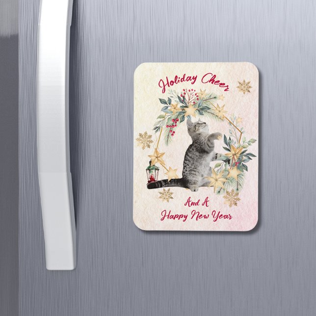Ímã Gato de Script Personalizado Aquarela Ano Novo Nat (Criador carregado)