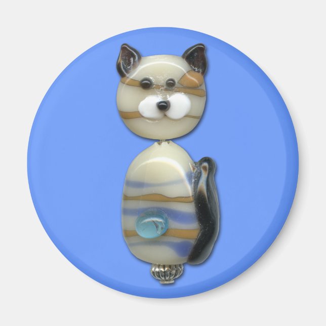 Imã Gato de Vidro Castanho Azul (Frente)
