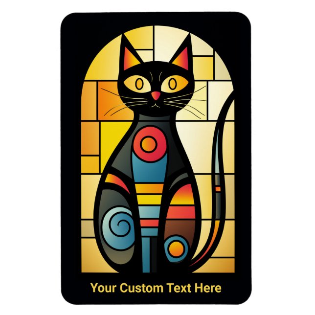 Ímã Gato de Vidro Mantejado de Texto Personalizado (Vertical)