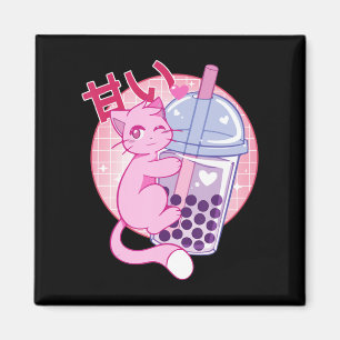 Imã Gato Divertido Boba Tea Bubble Tea Anime Kawaii Gi
