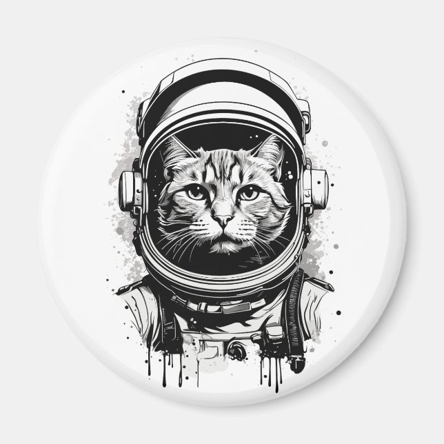 Imã Gato do Astronauta Negro e Branco (Frente)