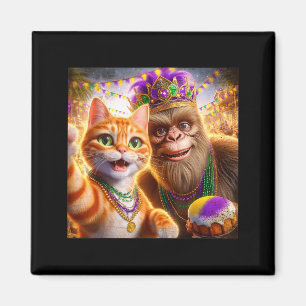 Imã Gato do Bigfoot com selfie engraçada do Mardi Gras