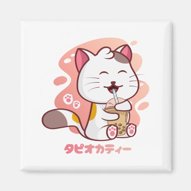 Imã Gato E Boba Milk Tea Anime Kawaii (Frente)