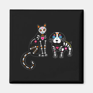 Imã Gato e Cachorro Caveira de Açúcar Funny Halloween