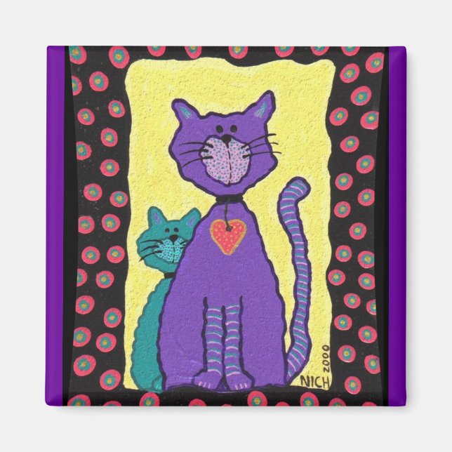 Imã Gato e Gatinho roxos - ímã (Frente)