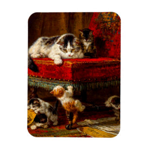 Ímã Gato e Gatinhos Brincando com Cadeira