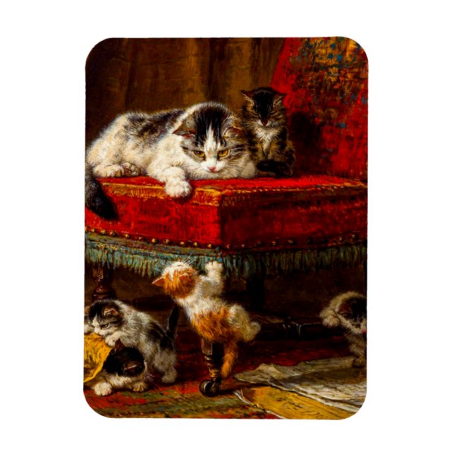 Ímã Gato e Gatinhos Brincando com Cadeira (Vertical)