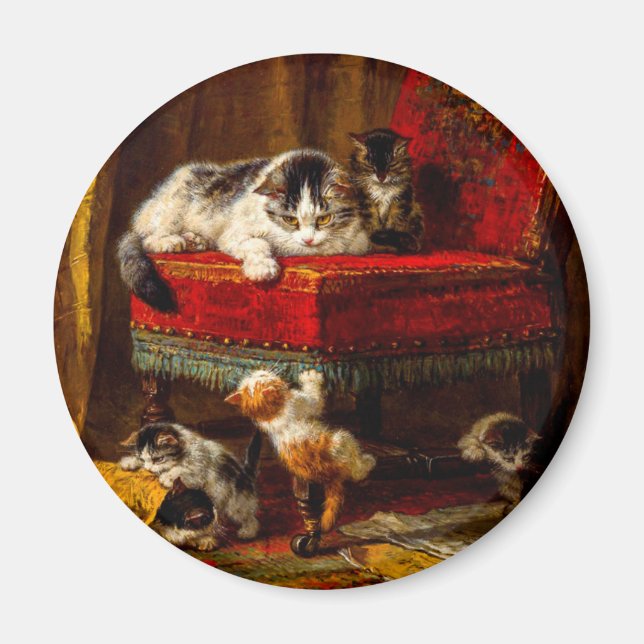 Imã Gato e Gatinhos Brincando com Cadeira (Frente)