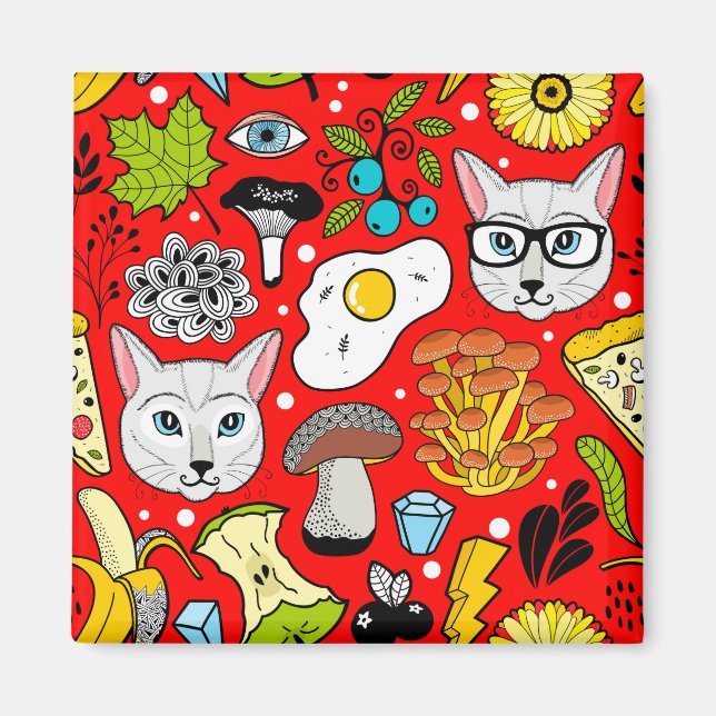 Imã Gato e ovo em vermelho (Frente)
