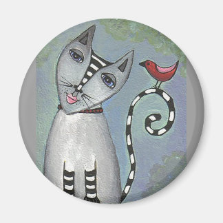 Imã Gato e Pássaro Vermelho - ímã